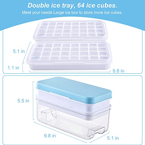 Burfocus Ice Cube Tray with Lid and Bin, Ice Trays Ice Maker for Freezer with Container Silicone Ice Cube Tray Mold Easy Release BPA Free Large Ice Cube Maker for Whiskey,Cocktail