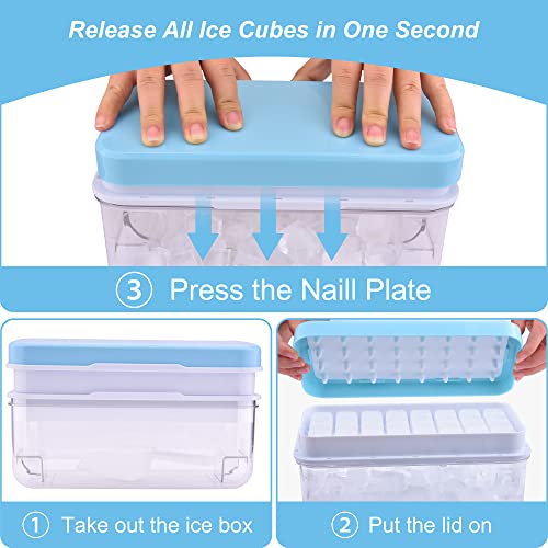 Burfocus Ice Cube Tray with Lid and Bin, Ice Trays Ice Maker for Freezer with Container Silicone Ice Cube Tray Mold Easy Release BPA Free Large Ice Cube Maker for Whiskey,Cocktail