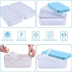 Burfocus Ice Cube Tray with Lid and Bin, Ice Trays Ice Maker for Freezer with Container Silicone Ice Cube Tray Mold Easy Release BPA Free Large Ice Cube Maker for Whiskey,Cocktail