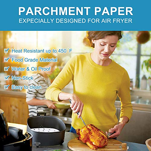 Air Fryer Liners - 8.5 Inches, 100pcs Premium Perforated Parchment Paper Compatible with Philips, Cozyna, Secura, NuWave Brio, Chefman, GoWISE USA, BLACK+DECKER, COSORI and More Air fryers