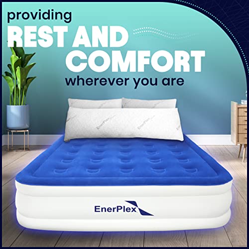 EnerPlex Twin Air Mattress with Built-in Pump - 16 Inch Double Height Inflatable Mattress for Camping, Home & Portable Travel - Durable Blow Up Bed with Dual Pump - Easy to Inflate/Quick Set Up﻿