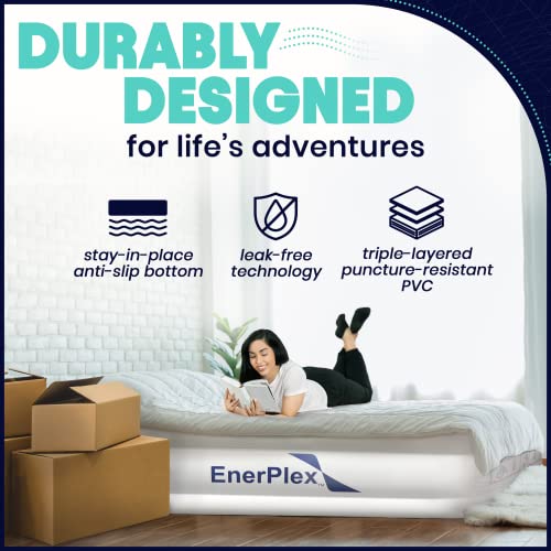 EnerPlex Twin Air Mattress with Built-in Pump - 16 Inch Double Height Inflatable Mattress for Camping, Home & Portable Travel - Durable Blow Up Bed with Dual Pump - Easy to Inflate/Quick Set Up﻿