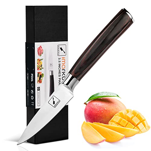 imarku Paring Knife - Paring Knives, 3.5 Inch Small Kitchen Knife - Japanese SUS440A Stainless Steel Fruit Knife, Ergonomic Pakkawood Handle, Ultra Sharp Knife