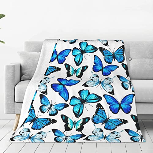 Blue Butterfly Blanket for Adult Flannel Fleece Throw Blanket Soft Ligthweight Cozy for Couch Bedding Sofa Living Room Suitable for All Seasons 50x60 Inches