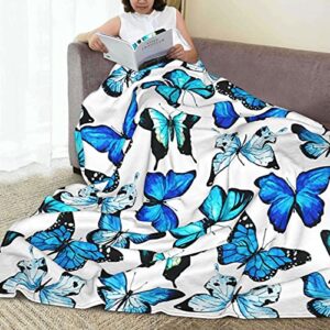 Blue Butterfly Blanket for Adult Flannel Fleece Throw Blanket Soft Ligthweight Cozy for Couch Bedding Sofa Living Room Suitable for All Seasons 50x60 Inches