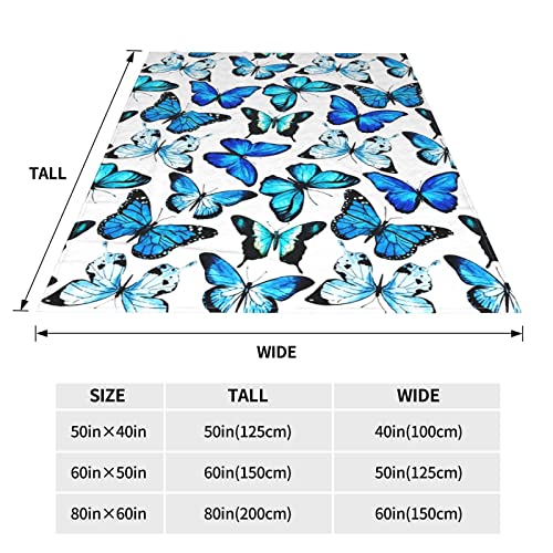 Blue Butterfly Blanket for Adult Flannel Fleece Throw Blanket Soft Ligthweight Cozy for Couch Bedding Sofa Living Room Suitable for All Seasons 50x60 Inches