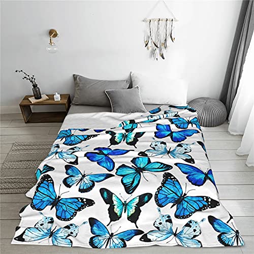 Blue Butterfly Blanket for Adult Flannel Fleece Throw Blanket Soft Ligthweight Cozy for Couch Bedding Sofa Living Room Suitable for All Seasons 50x60 Inches