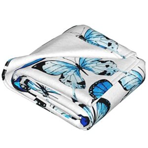 Blue Butterfly Blanket for Adult Flannel Fleece Throw Blanket Soft Ligthweight Cozy for Couch Bedding Sofa Living Room Suitable for All Seasons 50x60 Inches