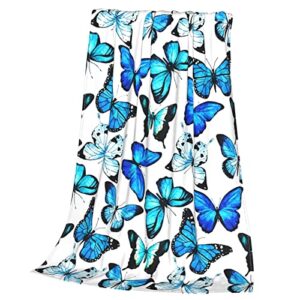 Blue Butterfly Blanket for Adult Flannel Fleece Throw Blanket Soft Ligthweight Cozy for Couch Bedding Sofa Living Room Suitable for All Seasons 50x60 Inches