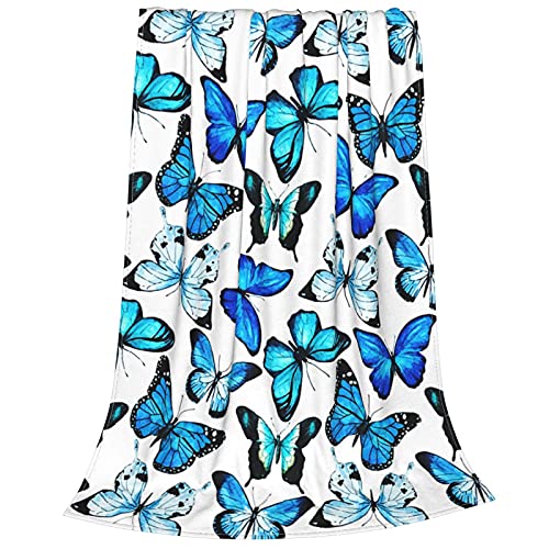 Blue Butterfly Blanket for Adult Flannel Fleece Throw Blanket Soft Ligthweight Cozy for Couch Bedding Sofa Living Room Suitable for All Seasons 50x60 Inches