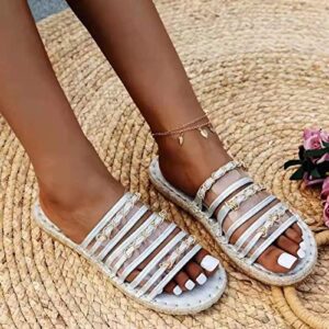 Coerni Ladies Fashion Transparent PVC Metal Chain Decorative Round Top Thick Bottom Straw Sandals Yeah Slippers Women (Silver, 6.5)