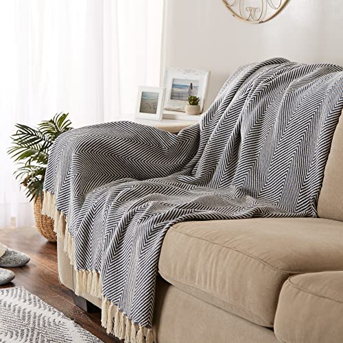 DII Rustic Farmhouse Cotton Chevron Blanket Throw with Fringe for Chair, Couch, Picnic, Camping, Beach, & Everyday Use, 50 x 60 - Urban Chevron French Blue