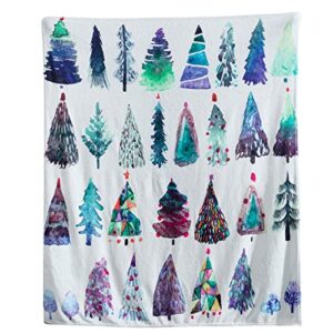 Estmy Watercolor Christmas Tree Throw Blanket 51x63, 280GSM Soft Warm Flannel Modern Vibrant Green Colorful Winter Holliday Xmas Themed Throw Blanket for Couch Bed Living Room Bedroom Christmas Decor