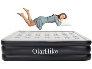 olarhike inflatable queen air mattress with built in pump,18"elevated durable air mattresses for camping,home&guests,fast&easy inflation/deflation airbed,black double blow up bed,travel cushion,indoor