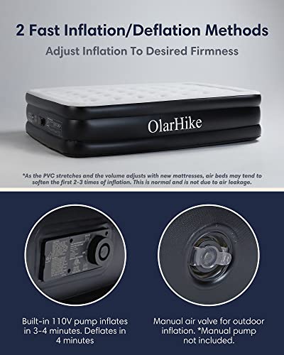 OlarHike Inflatable Queen Air Mattress with Built in Pump,18"Elevated Durable Air Mattresses for Camping,Home&Guests,Fast&Easy Inflation/Deflation Airbed,Black Double Blow up Bed,Travel Cushion,Indoor