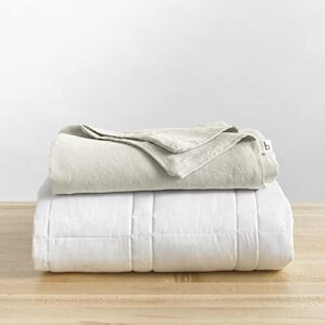 baloo soft 12lb weighted throw blanket with removable linen cover - heavy cotton quilted blanket - oatmeal, 42x72 inches living
