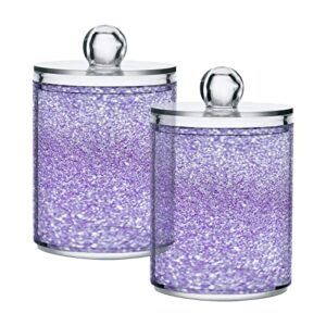 purple glitter qtip holder dispenser girly bling bathroom canister storage organization 4 pack clear plastic apothecary jars with lids vanity makeup organizer for cotton swab ball floss