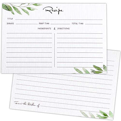 Greenery Bridal Recipe Cards Double Sided Kitchen Recipe Cards Sage Simple Green Recipe Cards Notecards for Wedding, Bridal Shower, Farmhouse, 4 x 6 Inch (Fresh Style,50 Pieces)