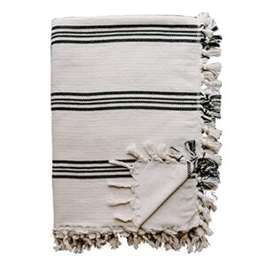 sweet water decor turkish cotton throw blankets | large size 65 x 85 | cream with black decorative stripes | boho, rustic, farmhouse | indoor, outdoor cover (henley - four stripes)