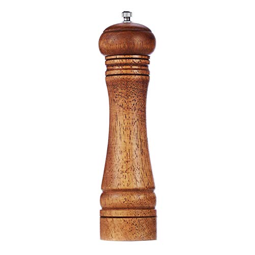 Wood Pepper Grinder Pepper Mill,Adjustable Coarseness Wooden Peppermill, Ceramic Grinding Mechanism Salt Mill Refillable - 8inch (1 Pack)