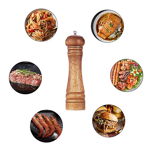 Wood Pepper Grinder Pepper Mill,Adjustable Coarseness Wooden Peppermill, Ceramic Grinding Mechanism Salt Mill Refillable - 8inch (1 Pack)