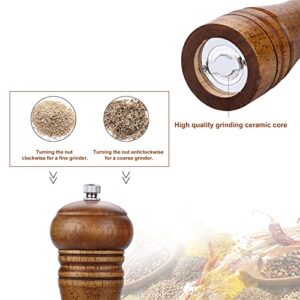 Wood Pepper Grinder Pepper Mill,Adjustable Coarseness Wooden Peppermill, Ceramic Grinding Mechanism Salt Mill Refillable - 8inch (1 Pack)