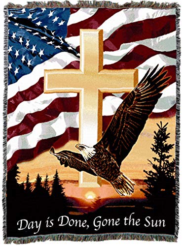 Pure Country Weavers Day is Done Gone The Sun Blanket Cross Eagle Flag - Sympathy Bereavement Gift Tapestry Throw Woven from Cotton - Made in The USA (72x54)