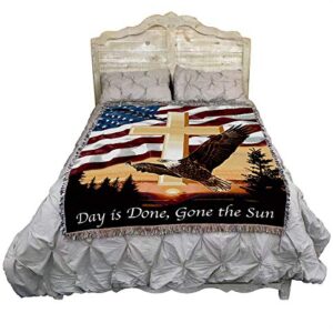 Pure Country Weavers Day is Done Gone The Sun Blanket Cross Eagle Flag - Sympathy Bereavement Gift Tapestry Throw Woven from Cotton - Made in The USA (72x54)