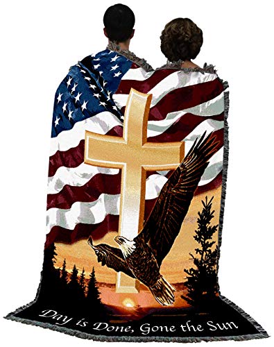 Pure Country Weavers Day is Done Gone The Sun Blanket Cross Eagle Flag - Sympathy Bereavement Gift Tapestry Throw Woven from Cotton - Made in The USA (72x54)