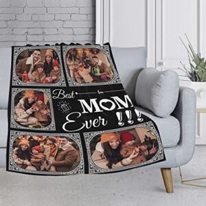 Best Mom Ever Custom Blanket, to My Mom Blanket from Daughter, Customized Photo Collage Mother Blankets Wife Birthday Gifts, Personalized Flannel Blanket with Photo 4 Size