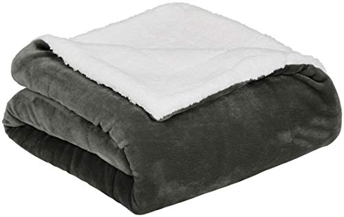 Amazon Basics Ultra-Soft Micromink Sherpa Blanket - Full/Queen, Charcoa