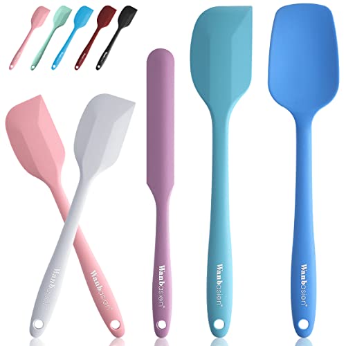 Wanbasion 5 Piece Silicone Spatula Set Heat Resistant, Colorful Rubber Baking Spatula Set, Kitchen Spatula Set Dishwasher Safe for Nonstick Cookware Cooking Mixing