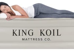 King Koil Luxury Queen Size Air Mattress with Built-in Pump, Plush Top, Home Camping Guests Inflatable Airbed, Double High Blow Up Mattress, 1-Year Manufacturer Direct Warranty