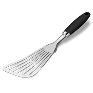 304 stainless steel fish spatula, non-slip ergonomic handle slotted spatula, black