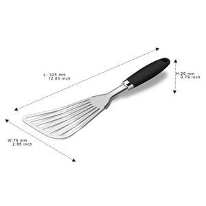 304 Stainless Steel Fish Spatula, Non-Slip Ergonomic Handle Slotted Spatula, Black