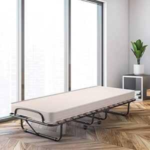 Renatone Folding Bed with Mattress, Portable Guest w/ 4 inch Memory Foam Sturdy Metal Frame, Rollaway Cot Size for Adults, Sleeper Bedroom, Living Room, Office, Camping Clear Small Single