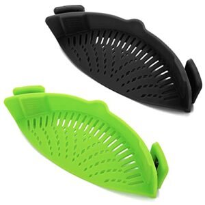 2 pcs clip on strainer, pot strainer for pasta meat vegetables fruit, silicone strainer - fit all pots and bowls.