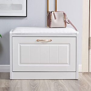 soossn leather upholstered entryway bench seat shoe storage organizer,modern home shoe bench with hidden shoe shelf,premium shoe cabinet shoe rack bench (color : white, size : 26x12x18inch)