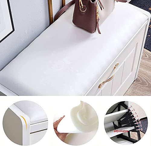 SoOSSN Leather Upholstered Entryway Bench Seat Shoe Storage Organizer,Modern Home Shoe Bench with Hidden Shoe Shelf,Premium Shoe Cabinet Shoe Rack Bench (Color : White, Size : 26x12x18inch)