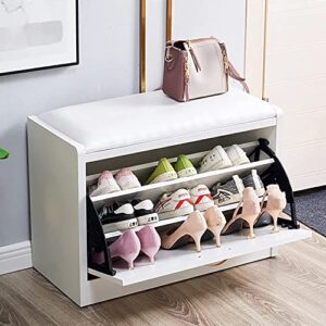 SoOSSN Leather Upholstered Entryway Bench Seat Shoe Storage Organizer,Modern Home Shoe Bench with Hidden Shoe Shelf,Premium Shoe Cabinet Shoe Rack Bench (Color : White, Size : 26x12x18inch)