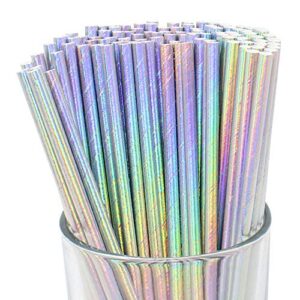 just artifacts iridescent disposable drinking party paper straws (100pcs, silver), one size