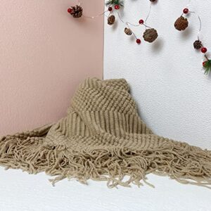 TXDYB 1 Pcs 50"x60" Khaki Minimalism Design Soft Warm Knitted Throw Blanket with Tassels for Women, Men and Kids. Suitable for Travel Camping Officeroom Hotel,Decoration for Bed, Sofa and Room