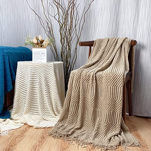 TXDYB 1 Pcs 50"x60" Khaki Minimalism Design Soft Warm Knitted Throw Blanket with Tassels for Women, Men and Kids. Suitable for Travel Camping Officeroom Hotel,Decoration for Bed, Sofa and Room