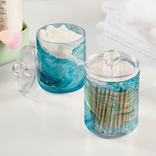 2 Pack Qtip Holder Organizer Dispenser Abstract Blue Marble Bathroom Storage Canister Cotton Ball Holder Bathroom Containers for Cotton Swabs/Pads/Floss