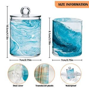 2 Pack Qtip Holder Organizer Dispenser Abstract Blue Marble Bathroom Storage Canister Cotton Ball Holder Bathroom Containers for Cotton Swabs/Pads/Floss