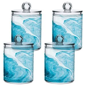 2 Pack Qtip Holder Organizer Dispenser Abstract Blue Marble Bathroom Storage Canister Cotton Ball Holder Bathroom Containers for Cotton Swabs/Pads/Floss
