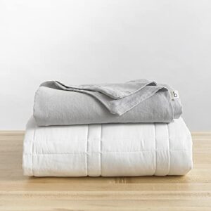baloo soft 15lb full/queen weighted blanket with removable linen cover - heavy cotton quilted blanket - dove grey, 60x80 inches living