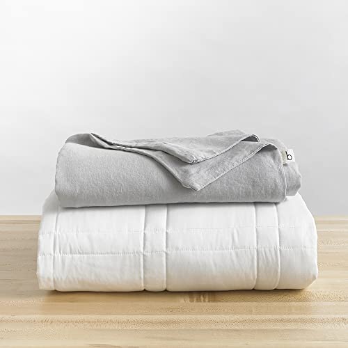Baloo Soft 15lb Full/Queen Weighted Blanket with Removable Linen Cover - Heavy Cotton Quilted Blanket - Dove Grey, 60x80 inches Living