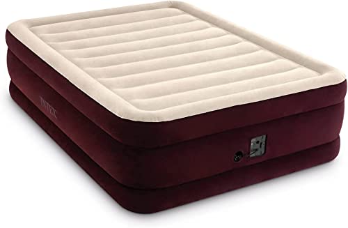 Intex 64739WB Dura-Beam Extra Raised Airbed: Queen Size – Built-in Electric Pump – 20in Bed Height – 600lb Weight Capacity - Maroon