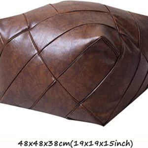 SoOSSN Premium Leather Pouf Unstuffed Moroccan Pouffe,Square Resting Foot Stool,Bean Bag Chair,Modern Footrest Pouf Cover Storage Solution ( Color : Brown , Size : 19x19x15inch )